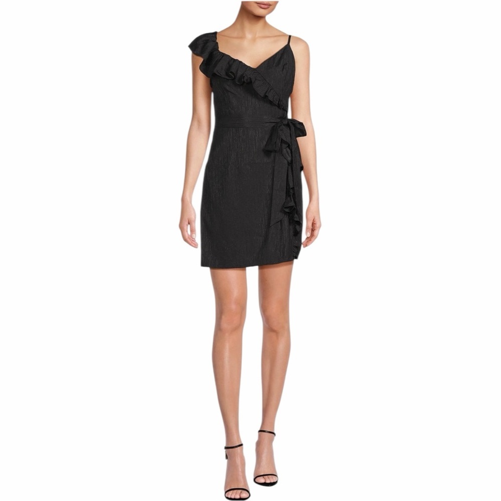 LILLY PULITZER ✘ NWT Lavianna Ruffle Mini Dress Black One Shoulder Tie Wrap, 8